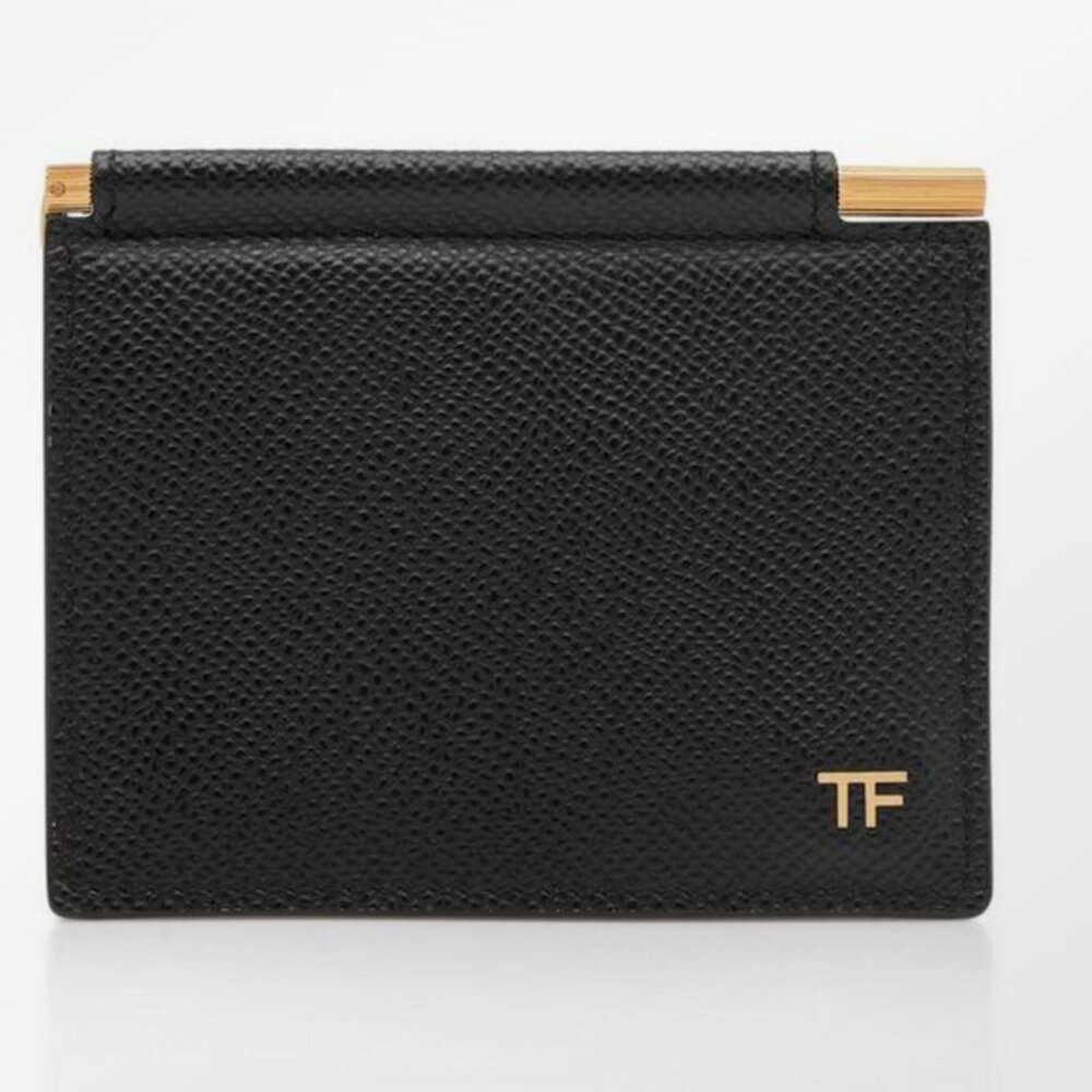 Tom Ford Small Grain Leather Folding Money Clip Cardholder